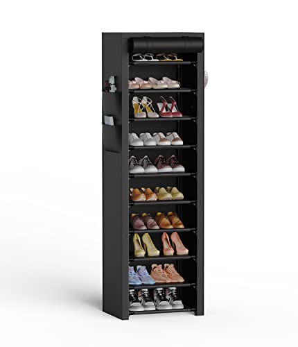 Vertical Narrow Shoe Rack Organizer Tall Shoe Rack for Closet Entryway 10 Tier Non-Woven Cover Shoe Shelf Holds 20-22 Pairs Free