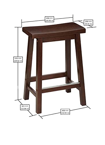 Solid Wood Saddle-Seat Kitchen Counter Barstool with Footrest, Easy Assembly - 24-Inch Height - Walnut - Set of 2