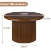 Round 31.5“ Unique Fluted Coffee Table,Small Brown Wood Tea Table,Mid Century Modern Boho Circle Rustic Center Table for Living
