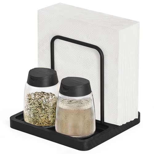 Napkin Holder for Table Farmhouse Wooden Napkin Dispenser Rustic Paper Napkin Storage for Kitchen Dining Room Coffee Bar, Black
