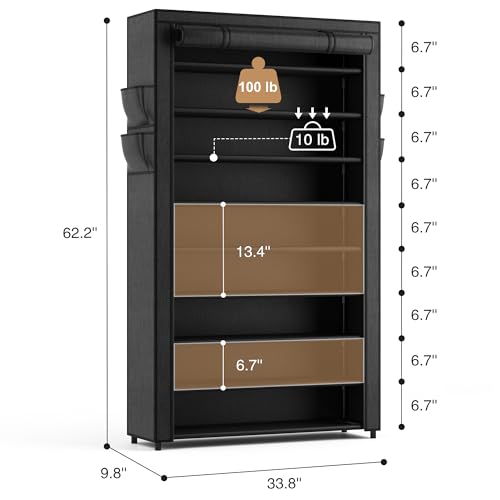 Shoe Rack with Covers - 10 Tiers Tall Shoe Rack Organizer Large Capacity Shoe Shelf Storage 40 Pairs Space Saving Vertical Shoe