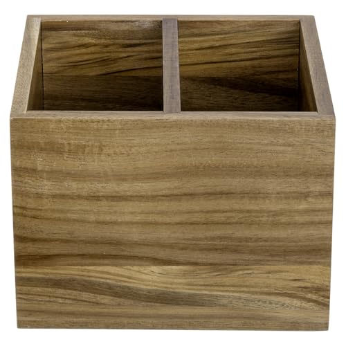 Premium Acacia Solid Wood Tabletop TV Remote Control Holder with 2 Slots, Rustic Wooden Universal Remotes Storage Box, Sofa