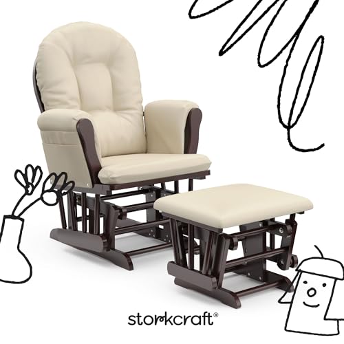 Premium Hoop Glider & Ottoman (Espresso with Beige) — GREENGUARD Gold Certified, Solid Wood Craftsmanship, Convenient Storage
