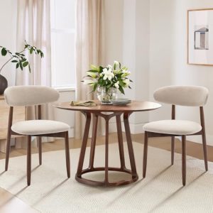 Wooden Dining Chairs Set of 2, Modern Fabric Upholstered Kitchen Side Chairs, Farmhouse Dining Room Chair with Foot Pegs, Beige