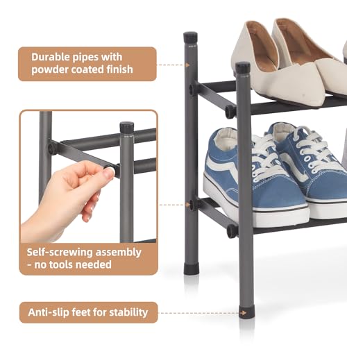 Expandable Shoe Rack, 8 Pairs Stackable Small Shoe Rack, Metal Adjustable Shoes Organizer for Closet, Entryway, Hallway, Garage,