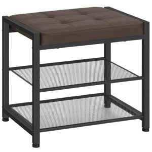 Small Shoe Bench, 3-Tier Shoe Rack, Shoe Storage Bench with PU Seat Cushion, Entryway Shoe Rack Bench with Metal Mesh Shelves,