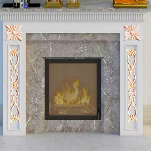 4PCS Wood Appliques Onlays Checkered Wood Carved Applique Decal for Cabinet Bed Fireplace Door Wardrobe Furniture