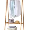 Bamboo Clothes Rack Portable Extra Large Garment Rack 2-Tire Storage Box Shelves For Entryway and Bed Room Patented Design