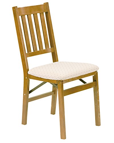 Stakmore Arts and Craft Wooden Folding Chairs with Padded Seats, Set of 2 - No Assembly Foldable Dining Chairs, Steel Folding