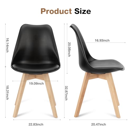 Dining Chairs Set of 4 Kitchen Mid-Century Modern Chairs with Wood Legs and PU Leather Cushion for Living Room Bedroom Outdoor