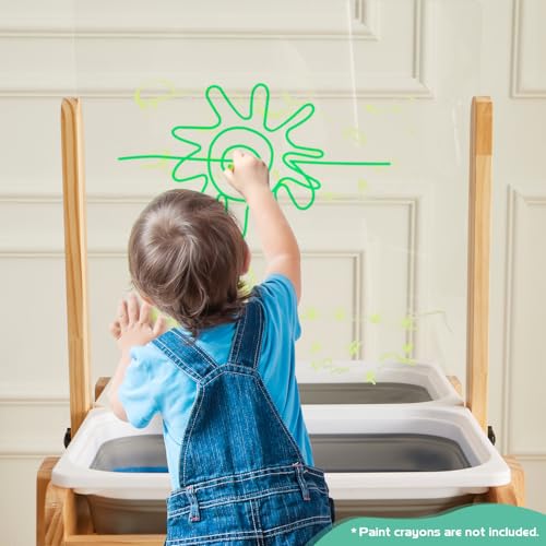 Sand and Water Table for Toddlers Ages 3+, Kids Wooden Sensory Activity Table with 2 Collapsible Storage Bins, Acrylic Painting