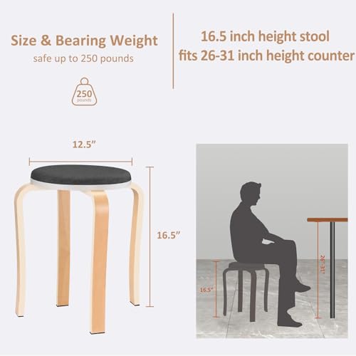 Wood Stools, Set of 2 Wooden Stackable Stool Extra Seating for Kids, Guests, Portable Round 16.5-Inch, Counter Height Stools for