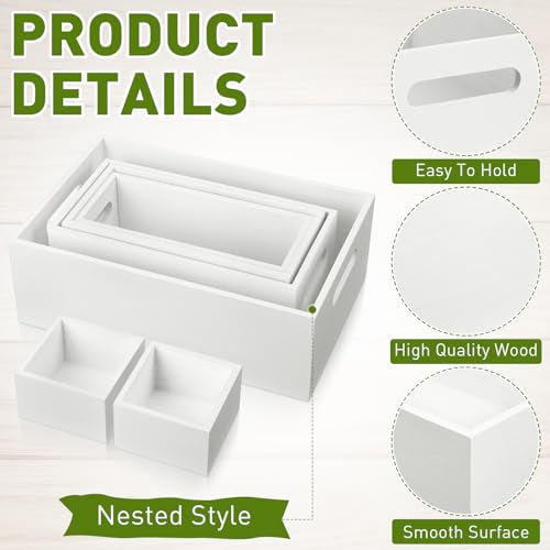 Set of 6 Wood Storage Boxes with Handles Wooden Nesting Crates Rustic Farmhouse Storage Container for DIY Crafts Party Home