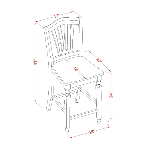 CHS-BLK-W Chelsea Counter Height Barstools - Slat Back Wooden Seat Chairs, Set of 2, Black & Cherry
