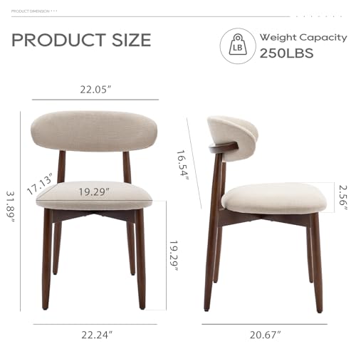 Wooden Dining Chairs Set of 2, Modern Fabric Upholstered Kitchen Side Chairs, Farmhouse Dining Room Chair with Foot Pegs, Beige