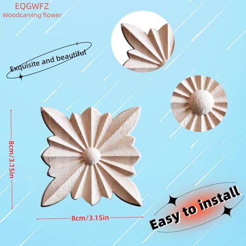 4PCS Wood Appliques Onlays Checkered Wood Carved Applique Decal for Cabinet Bed Fireplace Door Wardrobe Furniture