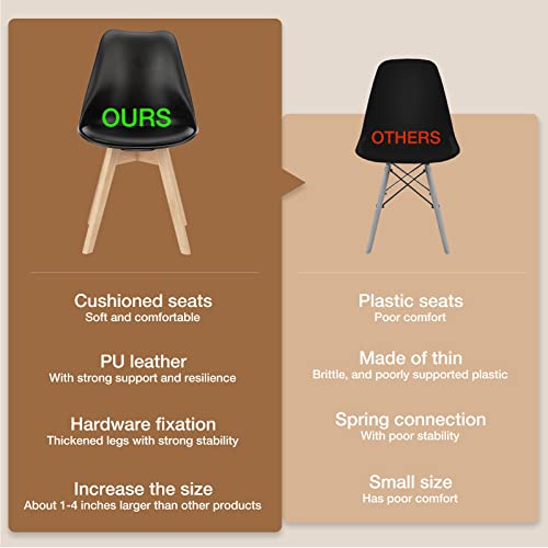 Dining Chairs Set of 4 Kitchen Mid-Century Modern Chairs with Wood Legs and PU Leather Cushion for Living Room Bedroom Outdoor