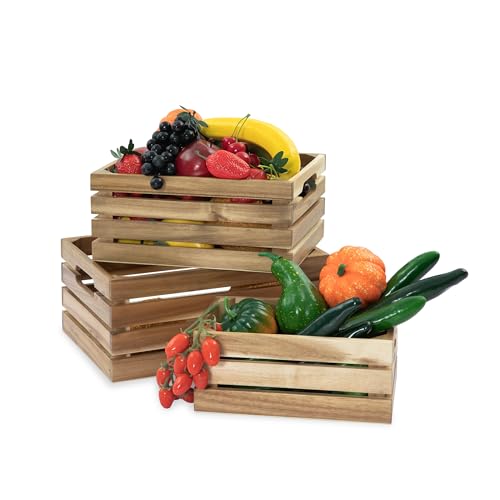 Nesting Wood Storage Crates (Set of 3) - Light Natural Acacia Wood Stackable Wooden Boxes for Storage & Organization -