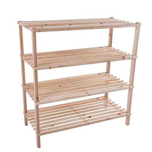 Shoe Storage Rack - 4-Tier Wood Shoe Organizer for Closet, Bathroom, Entryway - Footwear Shelf Holds 12 Pairs Sneakers or Boots