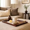 Acacia Wood Serving Tray – 17" x 13" Ottoman Tray with Metal Handles for Coffee Table, Breakfast, Snacks, Tea, Food – Decorative