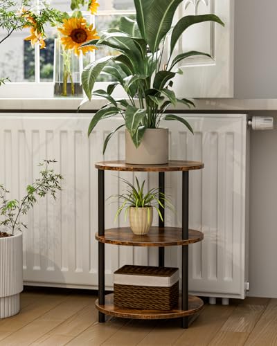 Small Round End Table - 3 Tier Design Accent Table, Narrow Side or Bedside Stand, Industrial Vintage Nightstand for Bedroom,