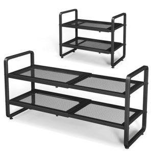 Shoe Rack - Expandable Shoe Organizer for Closet, Adjustable Metal Shoe Shelf Storage, 2 Tier Stackable Long Shoe Stand Holder