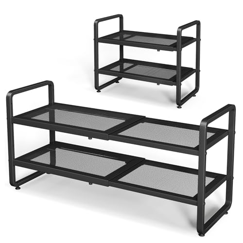 Shoe Rack - Expandable Shoe Organizer for Closet, Adjustable Metal Shoe Shelf Storage, 2 Tier Stackable Long Shoe Stand Holder