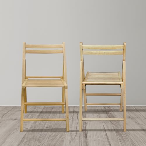 Wooden Folding Chairs 2-Pcs Set - Natural