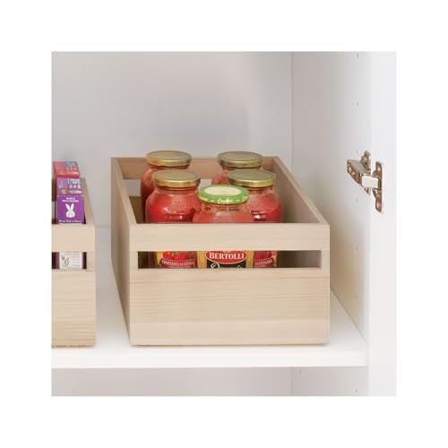 iDesign Paulownia Wood Collection Storage Bin with Handles, 15" x 10" x 6", Natural