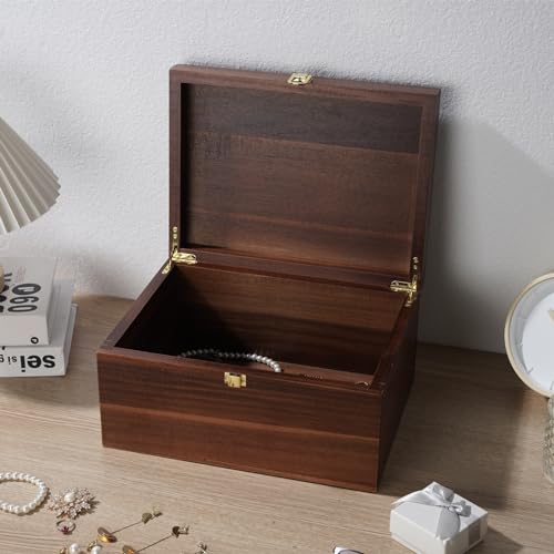 Large Wooden Keepsake Box - Wood Storage Box Decorative Boxes with Lid for Storing Keepsake Memory Gift, 12.5 IN Decorative