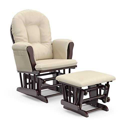 Premium Hoop Glider & Ottoman (Espresso with Beige) — GREENGUARD Gold Certified, Solid Wood Craftsmanship, Convenient Storage