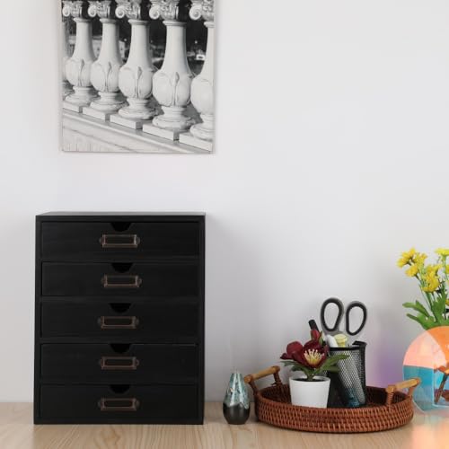 Wooden Storage Box with 5 Drawers Apothecary Drawers Vintage Wooden Drawers Wood Desktop Organizer with Drawers Countertop