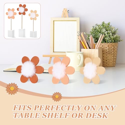 3 Pcs Daisy Nursery Shelf Decor Boho Daisy Table Centerpieces Wooden Flower Nursery Decor Bohemian Style Standing Tabletop