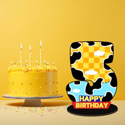 Cartoon Blue Cloud Cow Themed 5th Birthday Centerpiece Number Sign 5th Birthday Party Supplies Cartoon Story Themed Pattern