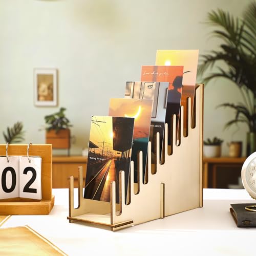 2 Pcs Greeting Card Display Stand 10 Slot Wooden Sticker Display Stand Tabletop Postcard Greeting Card Holder Postcard Rack for