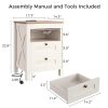 Nightstand Set of 2 with Charging Station, End Table, 18" Farmhouse Side Table with 2 Storage Drawers, Rustic Wooden Sofa Table,