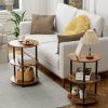 Small Round End Table - 3 Tier Design Accent Table, Narrow Side or Bedside Stand, Industrial Vintage Nightstand for Bedroom,