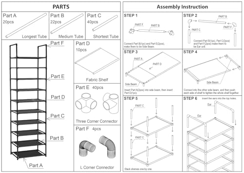 10 Tiers Shoe Rack 20-25 Pairs Sturdy Shoe Shelf