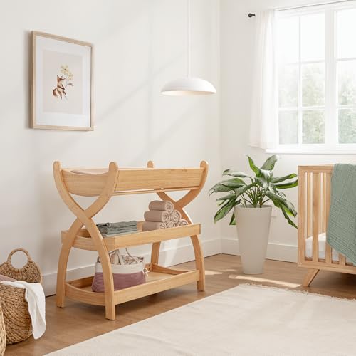 Baby Changing Table - Sturdy Wood Construction, Timeless Look Baby Change Table with Two Open Shelves for Infant Daycare