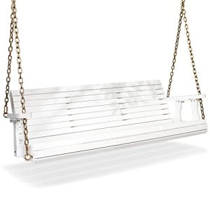 Upgraded Patio Wooden Porch Swing for Courtyard & Garden, Heavy Duty 880 LBS Swing Chair Bench with Hanging Chains for Outdoors