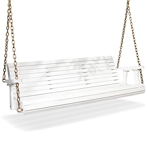 Upgraded Patio Wooden Porch Swing for Courtyard & Garden, Heavy Duty 880 LBS Swing Chair Bench with Hanging Chains for Outdoors