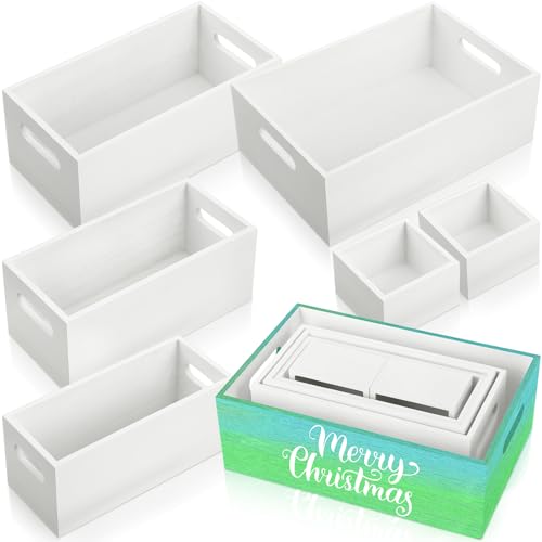 Set of 6 Wood Storage Boxes with Handles Wooden Nesting Crates Rustic Farmhouse Storage Container for DIY Crafts Party Home
