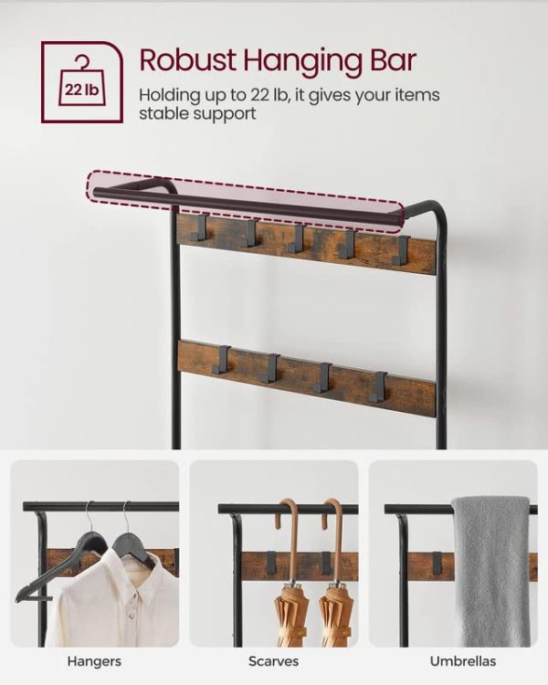 Coat Rack, Hall Tree with Shoe Bench for Entryway, Entryway Bench with Coat Rack, 4-in-1, with 9 Removable Hooks, a Hanging Rod,
