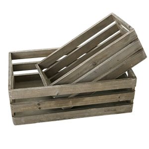 Rustic Brown Wood Decorative Storage Boxes with Cutout Handles - Country Style Nesting Crates, Open Top Pallet Design Bins, Set