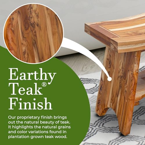 18 Inch Serenity 300 Pound Capacity Waterproof Teak Wood Shower Bench Stool Seat Chair For Inside Shower Storage Shelf Provides