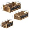 Rustic Burnt Wood Nesting Storage Bins with Chalkboard Panel and Cutout Handles, Decorative Farmhouse Wooden Stackable Open Top