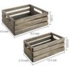 Rustic Brown Wood Decorative Storage Boxes with Cutout Handles - Country Style Nesting Crates, Open Top Pallet Design Bins, Set