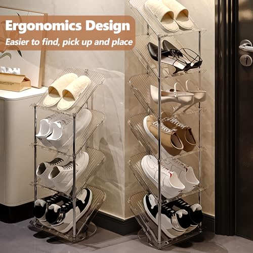 2 Pack Sloping Narrow Shoe Rack 5 Tiers - Free Standing Vertical Shoes Racks for Small Spaces and Corner, Shoe Storage Organizer