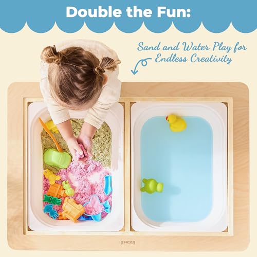 Sensory Table for Toddlers 1-3 with 2 Chairs & Roll Paper, Wooden Kid Activity Table Chair Set with Double-Sided Boards and 2