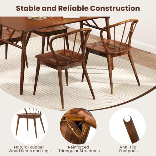 Wooden Dining Chairs Set of 2, Windsor Kitchen Chairs w/High Spindle Back & Rubber Wood Legs, Wide Seat & Curved Backrest,